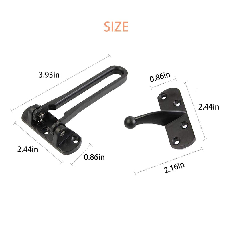 Door Reinforcement Lock Latch Swing Bar Lock for Home Security Front Door Locks for Kids Thicken Solid Aluminium Alloy (Black) Black