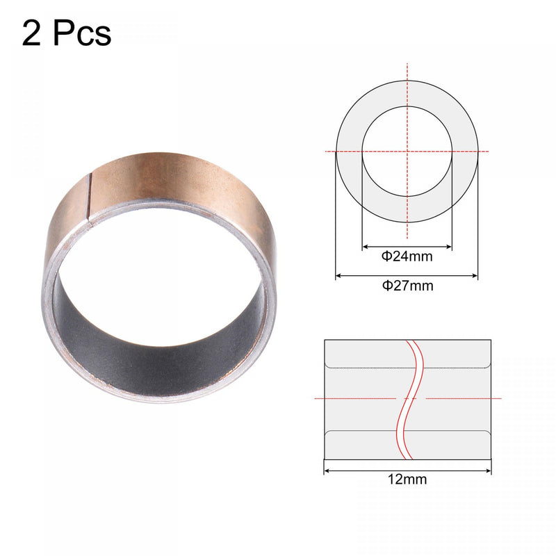 uxcell Sleeve Bearing 24mm Bore 27mm OD 12mm Length Plain Bearings Wrapped Oilless Bushings 2pcs 24x27x12mm