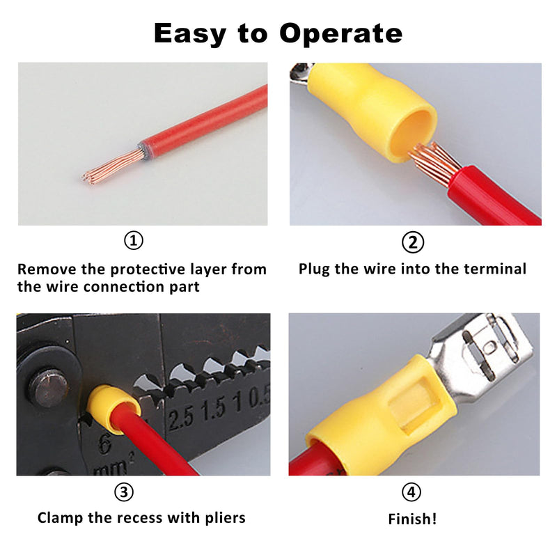 200Pcs Quick Disconnects Vinyl Insulated Female Spade Wire Connectors, 16-14 AWG-6.3mm 1/4" Electrical Crimp Terminal Female 200pcs AWG16-14 Blue