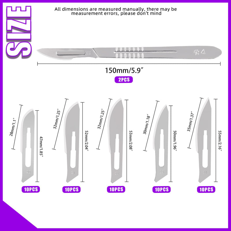 Swpeet 52Pcs 5 Styles #20#21#22#23#24 Scalpel Blades Surgical Grade Blades with #4 Scalpel Knife Handle Assortment Kit, Biology Lab Knives for Biology Lab Anatomy, Practicing Cutting, Sculpting N3