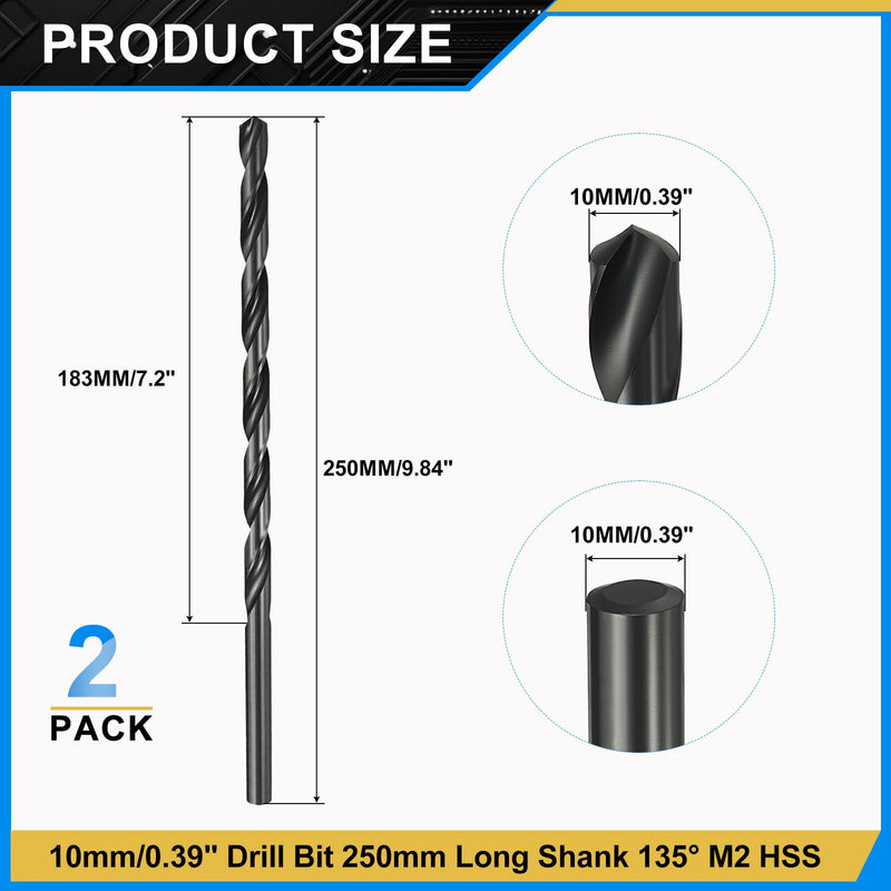 PATIKIL 10mm Extra Long Drill Bit, Length Straight Shank M2 High-Speed Steel 135° Nitriding Black for Stainless Steel Hard Metal 2