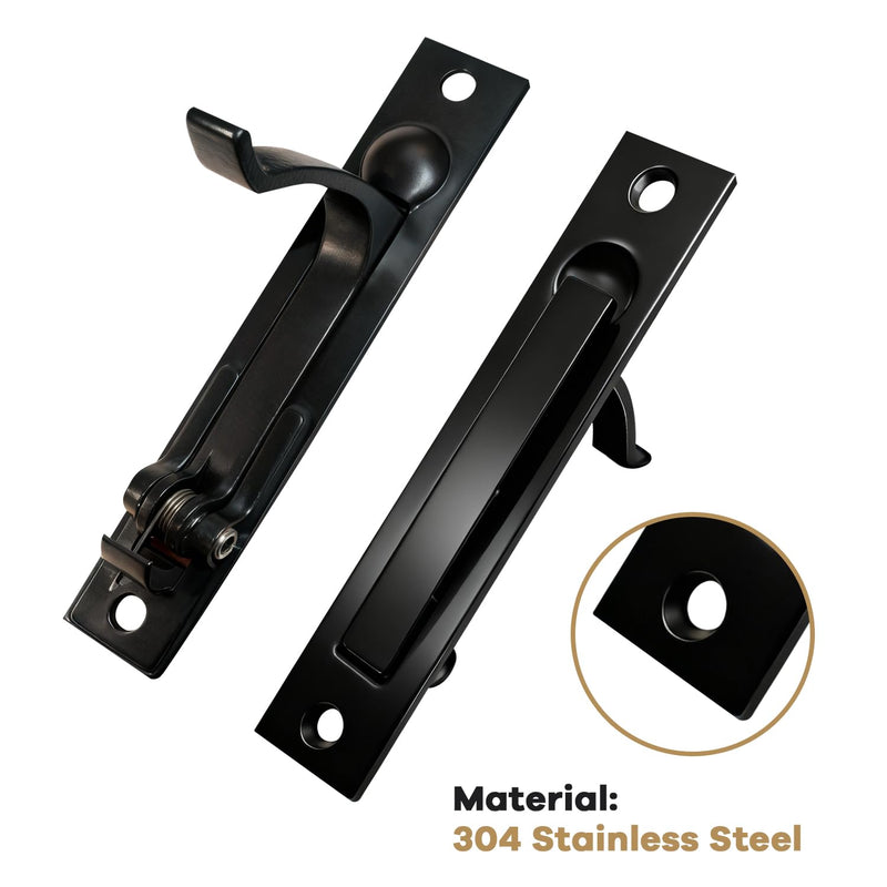 Lethato Matte Black Pocket Door Hardware Set, 2 Recessed Flush Finger Pull 1 Edge Pull, Stainless Steel Pocket Door Pull Rectangular Barn Door Hardware Door Handle - 1 Pack 1 Set with Pull - Matte Black