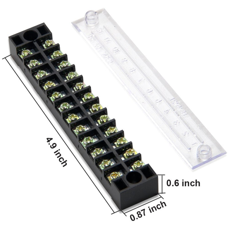 MILAPEAK 10pcs (5 Sets) 12 Positions Dual Row 600V 15A Screw Terminal Strip Blocks with Cover + 400V 15A 12 Positions Pre-Insulated Terminals Barrier Strip (Black & Red) 15A 12P+5pcs Jumpers