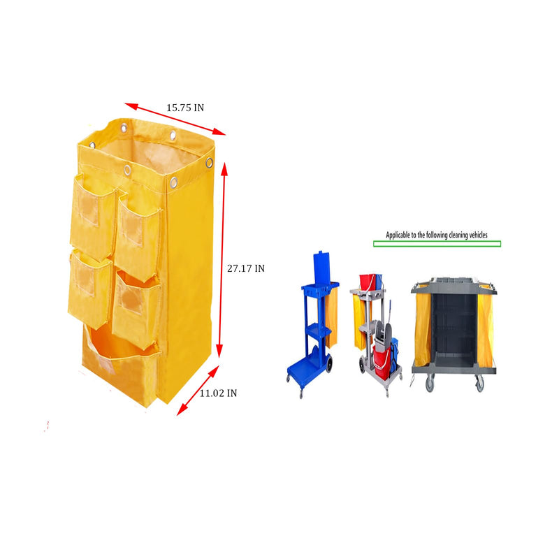 Replacement Janitorial Cart Bag with 5 Pockets,25 Gallon Housekeeping cart Bag High Capacity Waterproof Thickened Commercial Janitorial Cleaning Cart Bag with 6 Brass Grommets (Yellow with 5 Pockets) Yellow With 5 Pockets