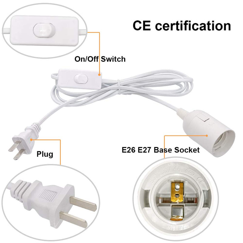 Plug in Hanging Light Kit, Retro Hanging Lights with Plug in Cord, E26 E27 Industrial Pendant Light Fixture, 9.8 FT Cord with On/Off Switch Hanging Lamp for Living Room Bedroom 2 Pack (White) White