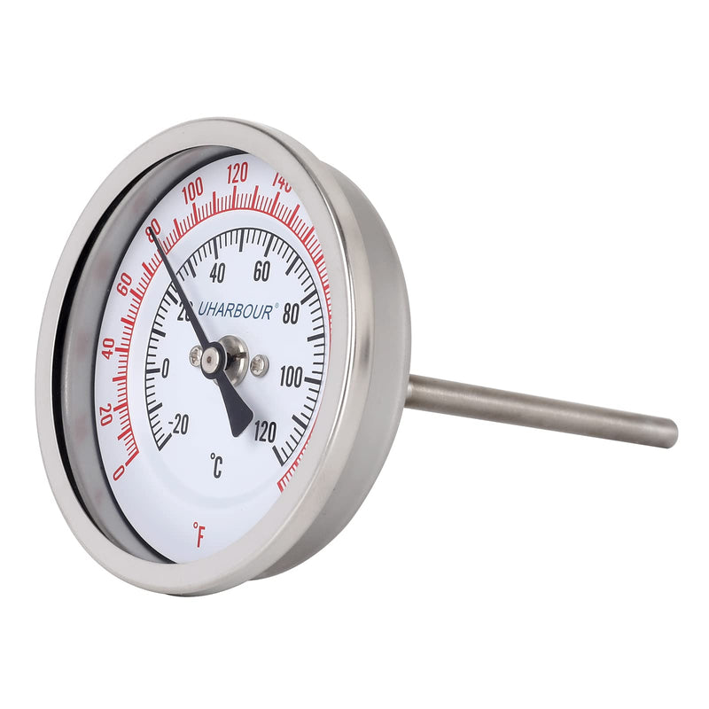3" Dial Fully Stainless Steel Thermometer for Pot, Kettle, Brewing Bimetal, 4" Stainless Steel Stem, 0-250 deg F/-20-120 deg C, Accuracy +/-1%, Adjustable, 1/2" NPT Back Mount… 0-250°F / 4Stem( 3") - NewNest Australia