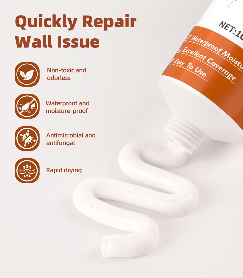 NINGOO Drywall Repair Kit,Wall Patch Repair Kit,2 Pack Wall Patching Agent,Simple Filling of Wall Holes＆Efficient Crack Repair, Plaster Wall Repair,Apartment Friendly, White, BQG201 2 Pack＆Wall Patch