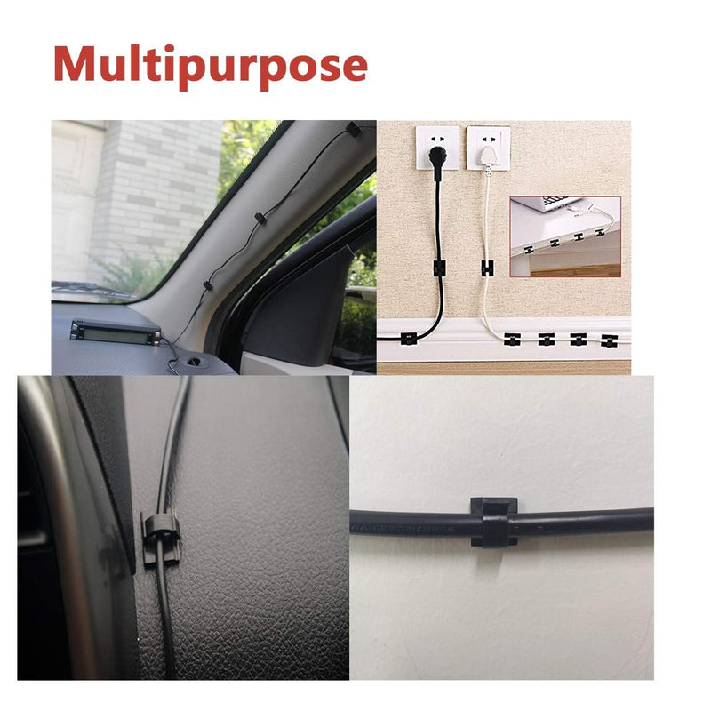Cable Clips 40pcs with Strong Adhesive Tapes,Wire Holder Organizer Cord Management for Car, Office and Home (Black- CC05(40PCS)) Black- CC05(40PCS)
