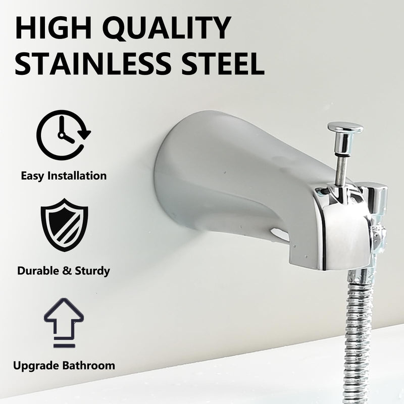 All Metal Tub Spout with Diverter Chrome, Fits 1/2” or 3/4" Threaded Pipes, Bathtub Faucet with Shower Diverter for Convenient Water Control Without Handheld