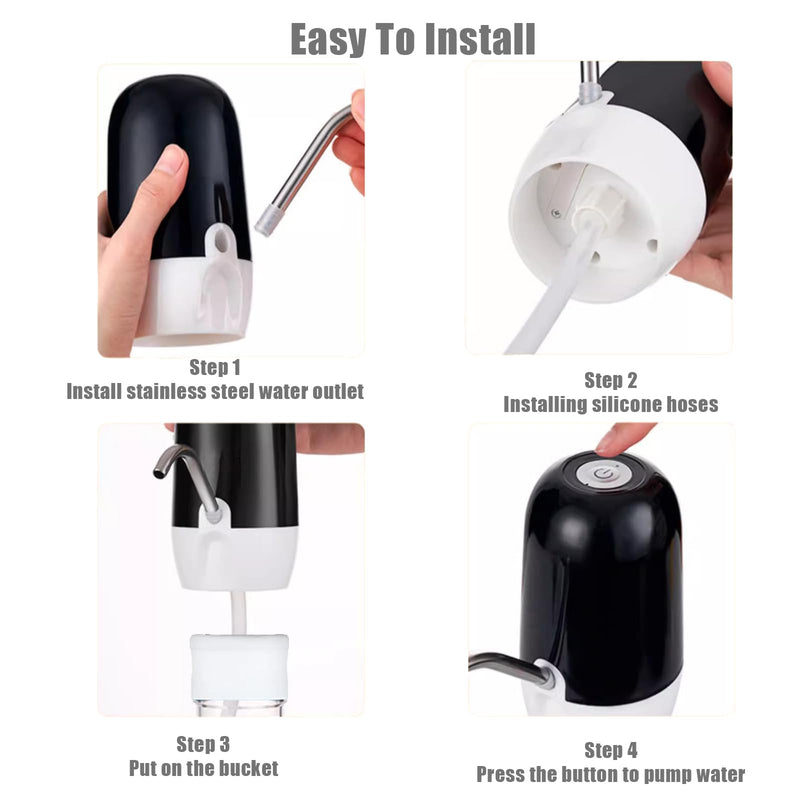 True Dual Water Pump 5 Gallon Water Dispenser,Portable High Battery Capacity USB Charging Water Jug Pump Easy to Use Water Dispenser for 5 Gallon Bottle Camping Black