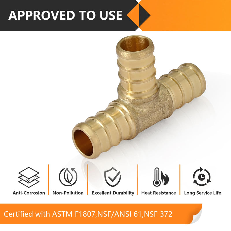 20PC HeSun Brass Crimp PEX Fittings, 3/4" Pex Tee(PEX1807071-20) 3/4 INCH,20 PACK