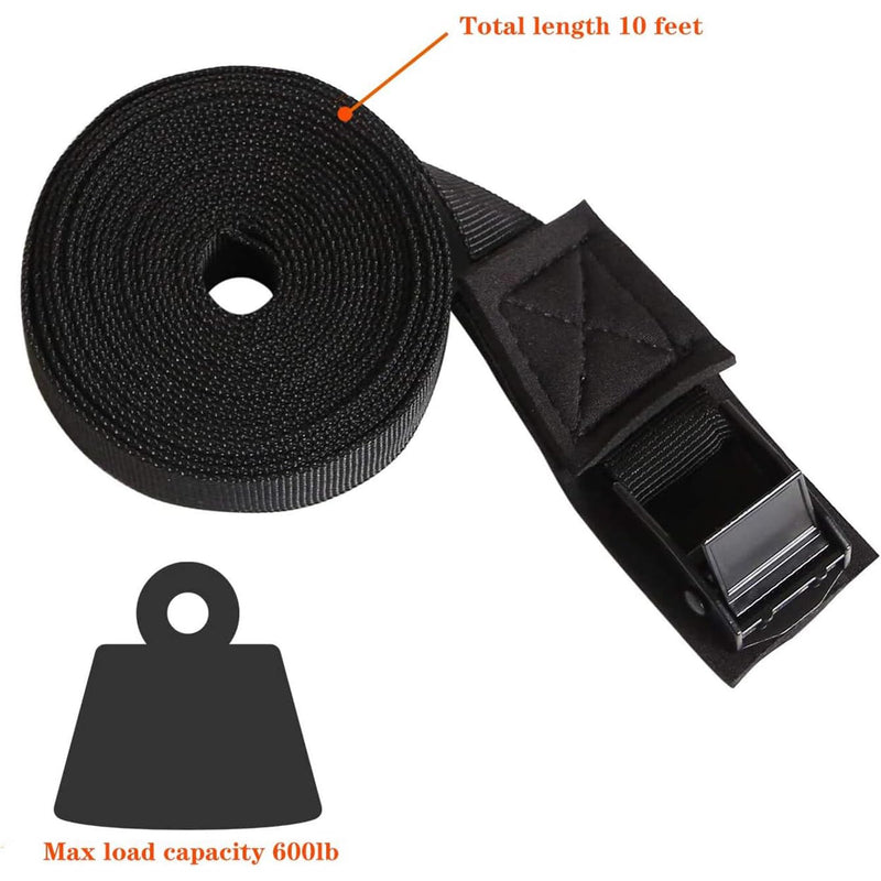 MOOCY Lashing Straps with Buckles,Adjustable Kayak Tie Down Straps Padded Cam Buckle Cargo Strap,Roof Rack Cinch Strap for Cargo, Luggage, Motorcycles, Truck, SUV, Car Roof Rack,SUP Surfboard Black 2 Pack 1"x10'