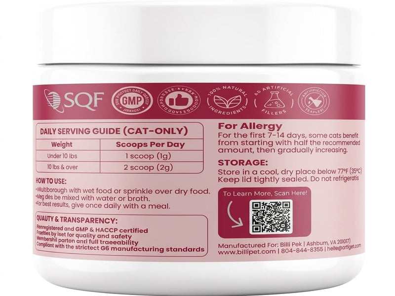 Cat Immune Support Lysine Powder - Allergy Relief Supplement for Cats with L-Lysine, Quercetin, Colostrum & Omega-3, Soothes Sneezing & Itchy Skin, 4.2 oz, 120 Scoops