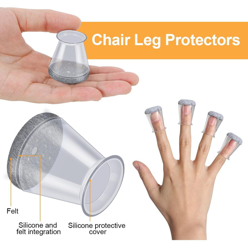 32 Pcs Chair Leg Floor Protectors,Bar stools Leg Protectors Caps,Dining Room Chair Leg Protectors for Hardwood Floors, Chair Leg Covers Silicone Felt Furniture Pads (Extra Small fit: 0.5'' - 0.89'') Universal X-Small Clear-32pcs