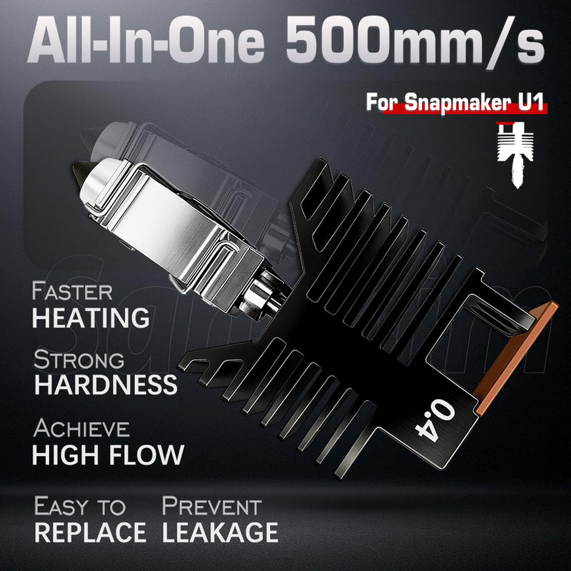 4Pcs 0.4MM U1 Hotend for Snapmaker U1 Extruder, 24V 48W Fast Heating Ceramic Hot End with Hardened Steel Nozzle, Leak-Proof Integrated Design, Replacement Hotend for Sanpmaker U1 3D Printer Parts 0.4MM*4