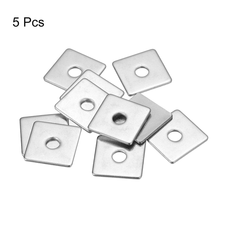 uxcell Square Washer, 5pcs M8x30x30x2mm 304 Stainless Steel Square Plate Washers Flat Pad Spacer Gasket for Hardware Fastener 5
