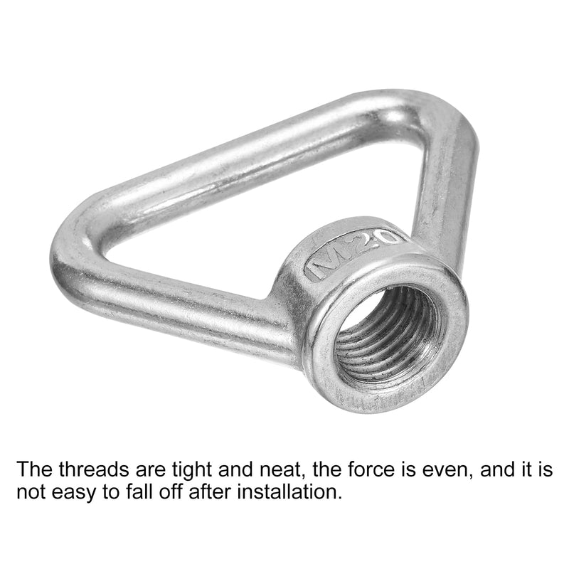 uxcell M20-2.5x80x66mm Lifting Eye Nuts, 2 Pcs 304 Stainless Steel Triangle Shape Threaded Nut Fastener for Home Repairs Rope Fitting
