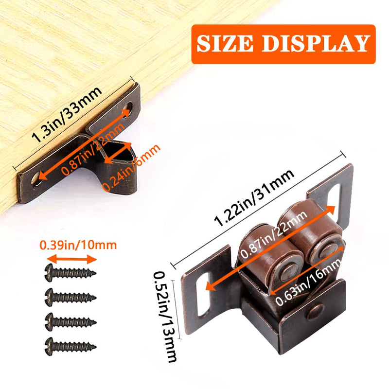 2 Pack Cabinet Latch Double Roller Catch for Cupboard Closet Cabinet Door Latches and Catches, Bronze 2