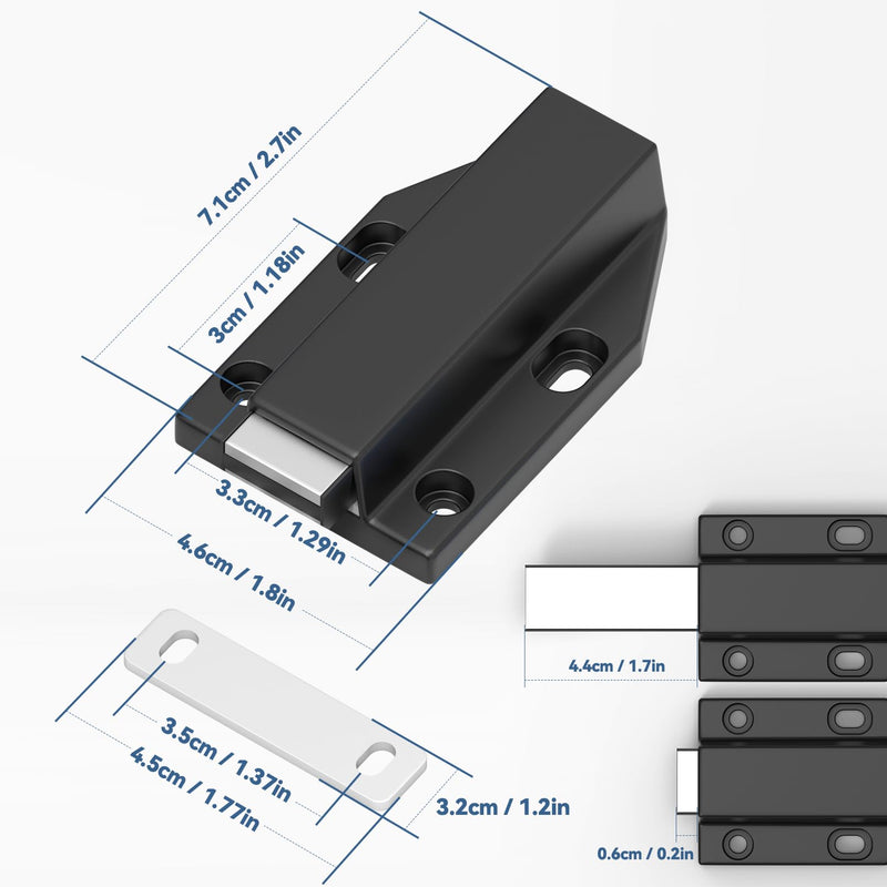 Magnetic Push Latch Without Nail Installation Tonitrui Heavy Duty Magnetic Touch Latches for Large Door Push Release Latch Kitchen Drawer Push Catch Press Out Latch (Black 2 Pack) Black 2 pack