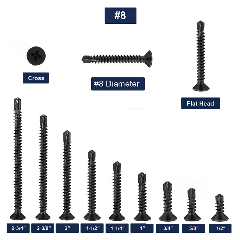 #8 x 1" Sheet Metal Screws 100Pcs 410 Stainless Steel Flat Head Fast Self Tapping Screws Black Oxide by SG TZH #8 x 1"