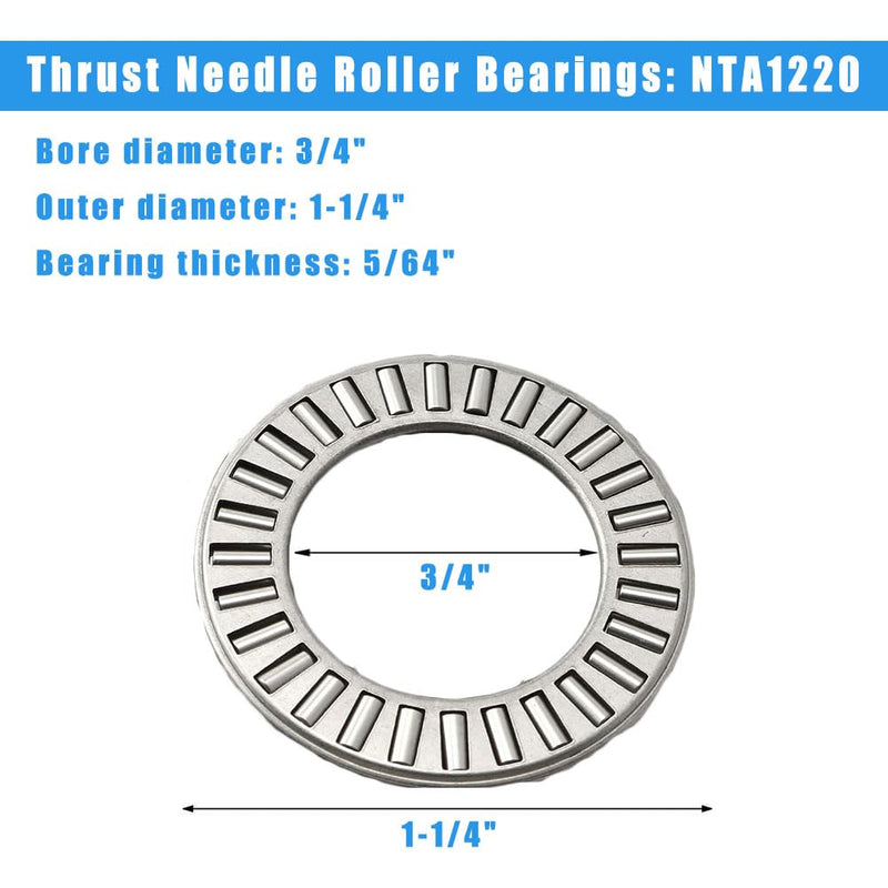 4 Sets NTA1220+2TRA, Thrust Needle Roller Bearings with Two Washers, ID 3/4", OD 1-1/4"