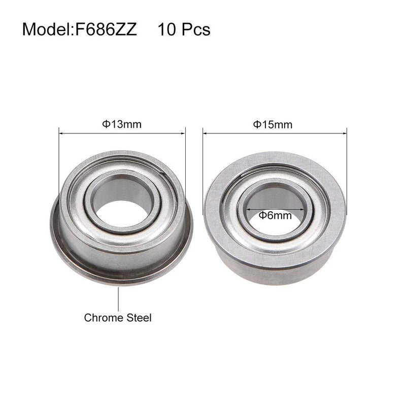 uxcell F686ZZ Flanged Ball Bearing 6x13x5mm Chrome Steel Bearings Double Shielded 10 Pcs