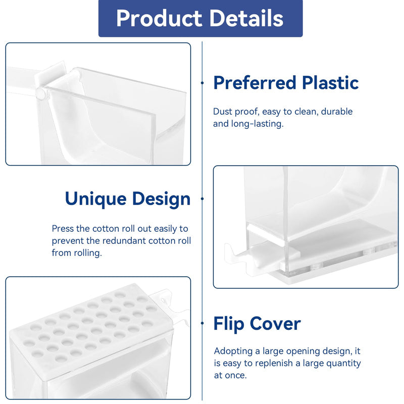 Press-on Dental Cotton Rolls Holder and Dispenser with Nonslip Base(Cotton Rolls Not Included), 4.7 x 3.8 x 1.9in(White)