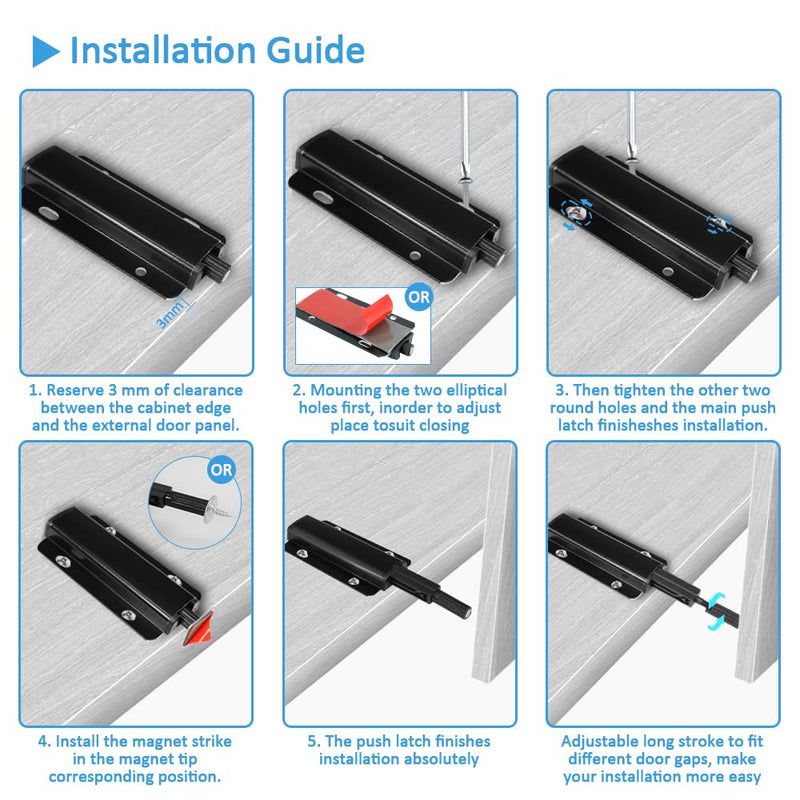 Push to Open Door Latch, 10 Pack Black Magnetic Push Latches, Adhesive Heavy Duty Touch Latch Hardware for Push to Open Cabinet, Magnetic Door Catch for Cabinet Drawer Wardrobe Kitchen Door