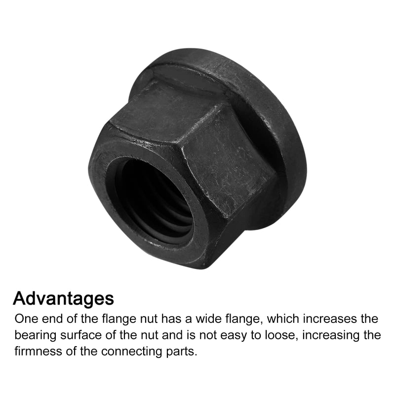 uxcell M14 Flange Hex Nuts, 2pcs Grade 12.9 Carbon Steel Black Oxide Finished Hex Flange Nuts for Machinery 2