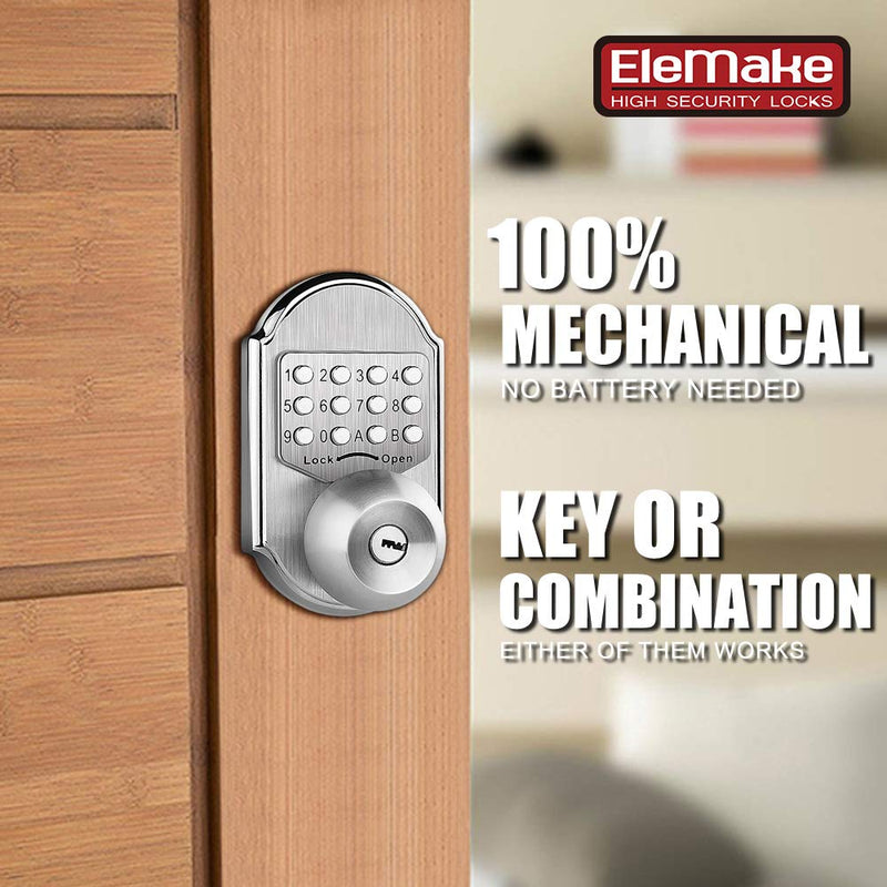 Keyless Entry Keypad Deadbolt Door Lock 304 Stainless Steel 100% Mechanical - No Risk of Low Power