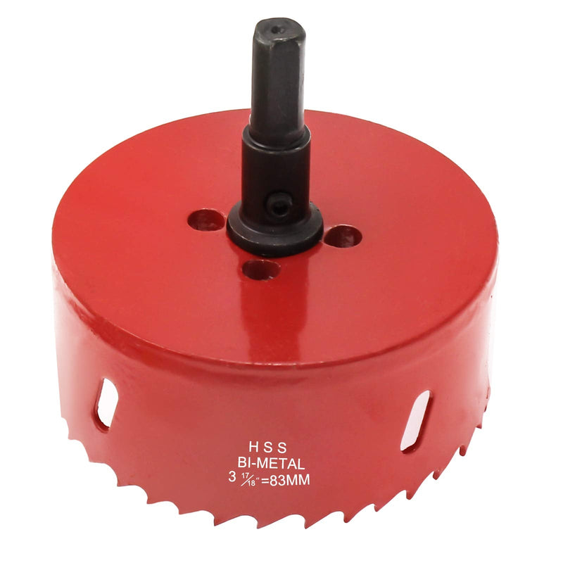 Hordion 83mm/3 1/4 inch Hole Saw Bi-Metal Saw Drilling Tool with Twist Drill Bit & L Hex Wrench for Cornhole Boards Wood Plasterboard Plywood Plastic 83mm / 3 1/4" Red