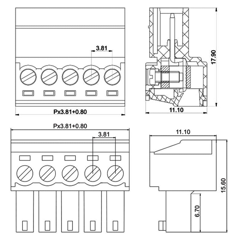 10Pcs 2-Pin 300V 8A 15EDGRK 3.81mm Pitch Screw Terminal Block Connector for 28-16AWG 3.81mm-2-Pin(10PCS)