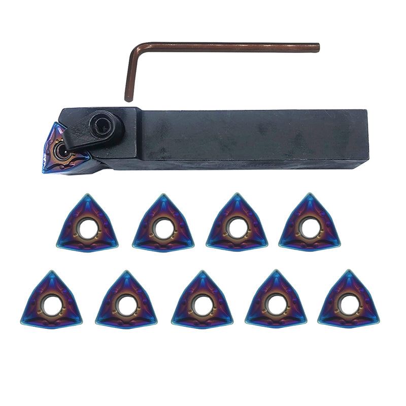 5/8" Right Cutting CNC Lathe Carbide Excircle Indexable Turning Tool Holder Bit Set MWLNR1616H08 with 10pcs WNMG432 WNMG080408 Indexable Carbide Inserts for Hardness Steel