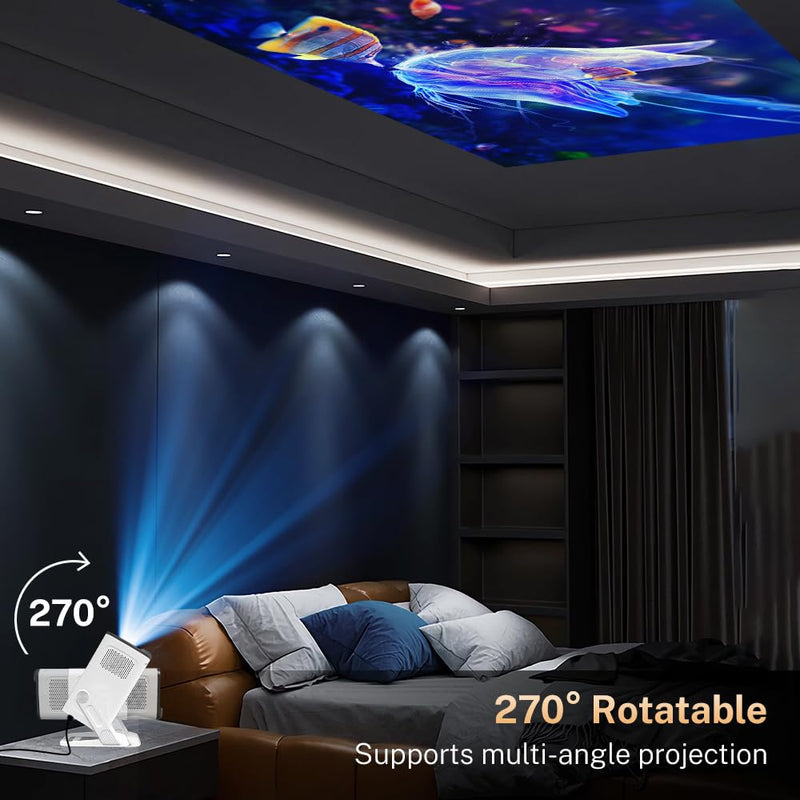 Mini Projector with WiFi 6 and Bluetooth 5.4 Built-in Apps Portable Projector Android 11 Auto Keystone 1080P 4K Support for Bedroom Outdoor Compatible with iOS/HDMI/TV Stick VisualCube 300 VisualCube 300 White