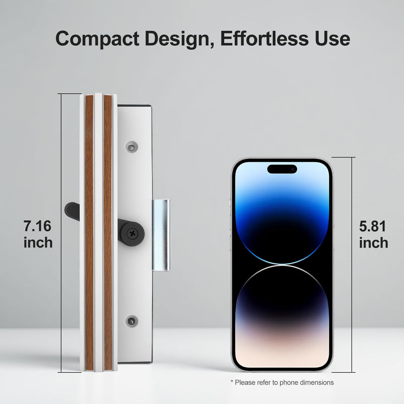 Baomain Surface Mount Sliding Patio Door Handle Set, 4-15/16" Hole Spacing C-to-C, Clamp Style Aluminum Replacement for Sliding Glass Doors, White with Woodgrain Finish 4-15/16 Inch (Hole Spacing)