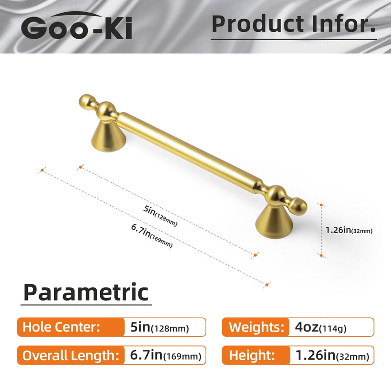 Goo-Ki 6 Pack Brushed Gold Cabinet Pulls Zinc Alloy Kitchen Cabinet Hardware - 5.04" (128mm) c-c Bar Cabinet Handles Solid Drawer Pulls 5.04" Center to Center