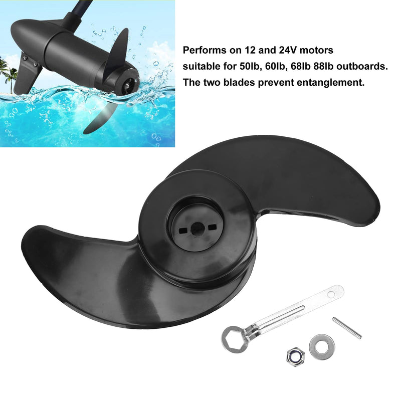 2 Blade Plastic Outboard Propeller Kit - Electric Trolling Motor Parts for 50lb-88lb Outboards, 12V-24V Motors, Black