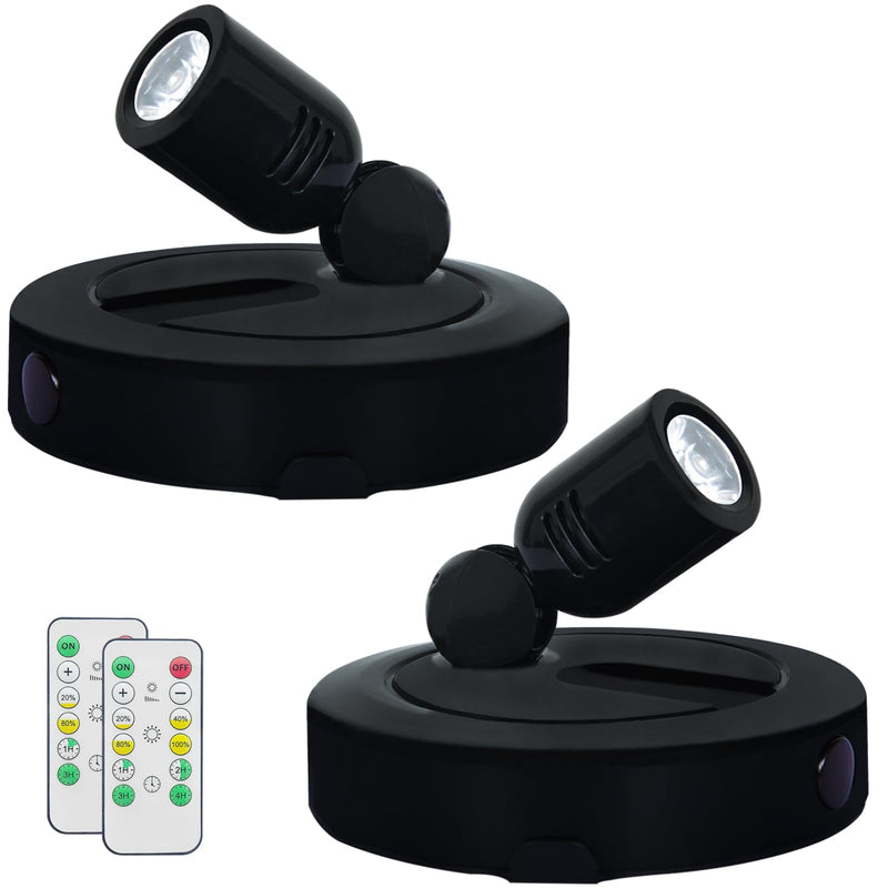 Battery LED Spotlight, Indoor Spotlights, Battery Powered Spot Lights with Remote, Up Lighting for Plants, Picture Light for Wall Art Display Dartboard Painting Artwork Accent-2Pack Black-3000K