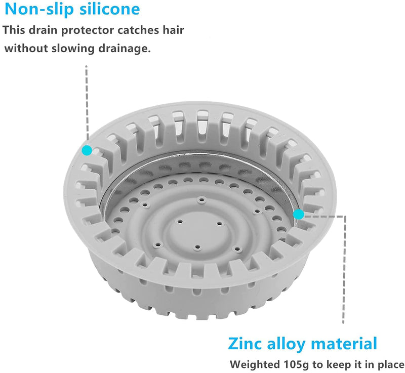 Drain Hair Catcher, Upgraded Protector with Silicone & Stainless Metal Designed for Pop-Up and Regular, Effective Without Slowing Drainage Gray