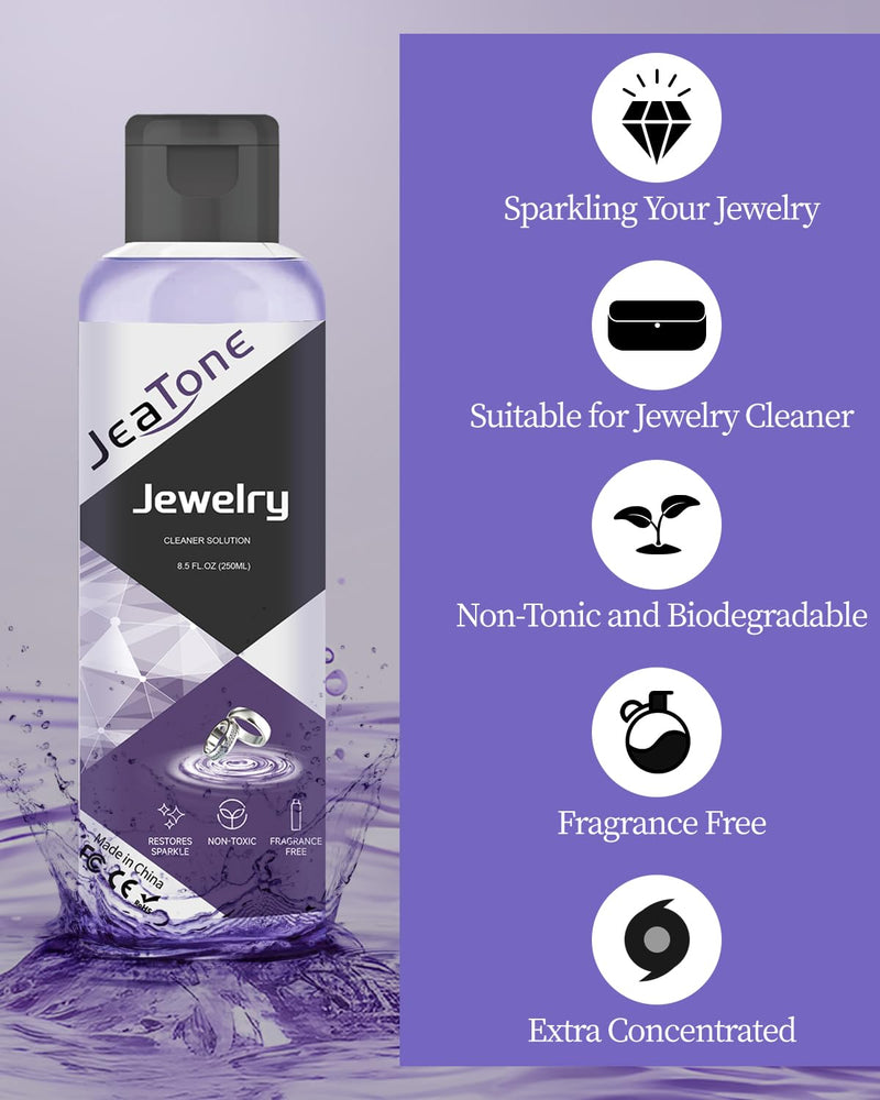 Jewelry Cleaner Solution, JeaTone 8.5 oz Jewelry Cleaner for All Jewelry, Silver, Ring, Gold, Diamond