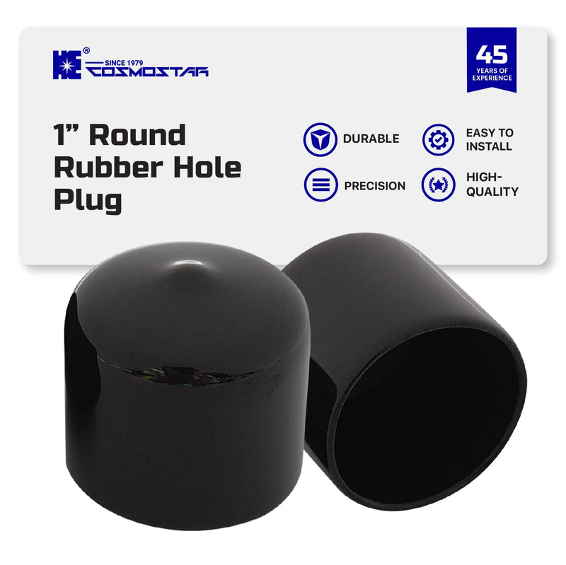 Cosmostar 1" Inch (25.4 mm) Round Rubber Hole Plugs - Durable Black End Caps for Metal Tubing, Fences, Chair & Furniture Legs | Easy Glide Protection & Secure 1" 10