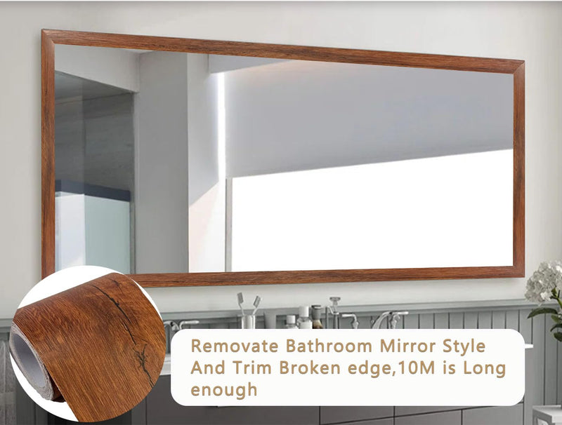32.8Ft Black Border Peel &Stick Wood Grain Wallpaper Border Removable Waterproof Bathroom Mirror Frame Sticker (Red) Red