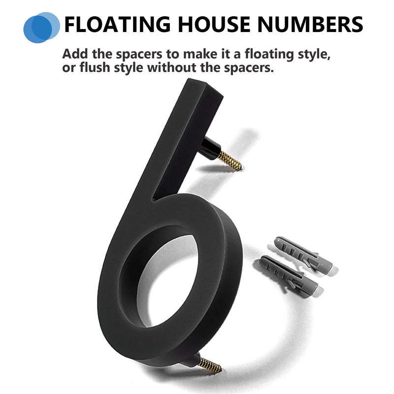House Numbers for Outside, 6 inch Modern Floating Address Numbers for Front Door, Street, Apartment, Farmhouse, High Visibility Numbers Enhance Home's Exterior Charm, Black(House Numbers 2) House Number 2
