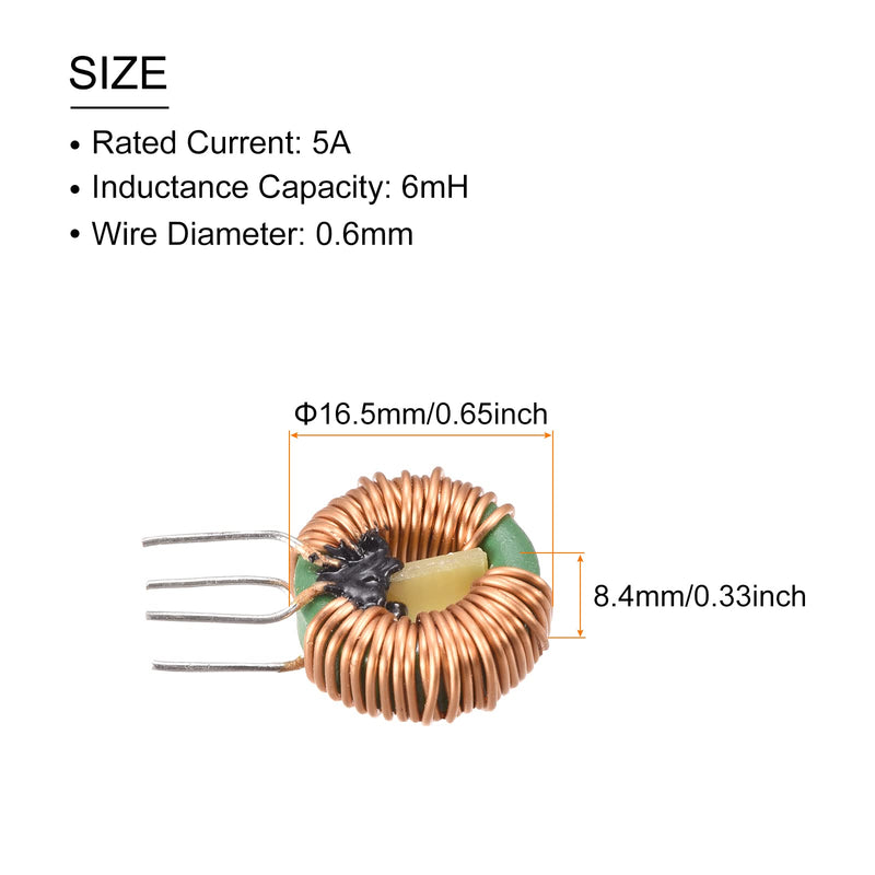 Toroid Core Inductance Common-Mode Coil Copper Wired, [for DIY] - 6mH 5A / 5 Pcs