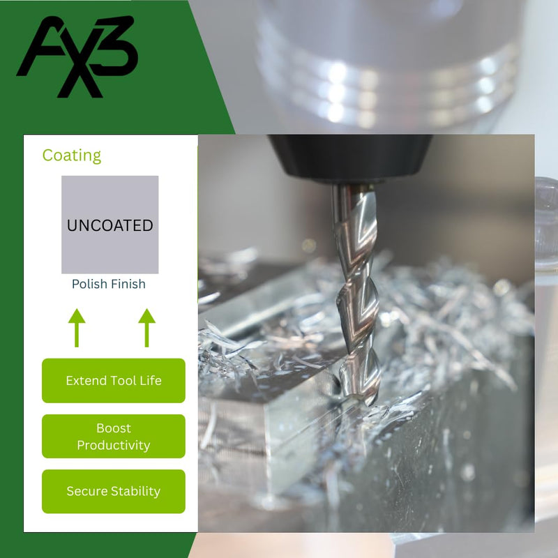 SCT10145 AX3 3-Flute, 1/4" Diameter, 3/4" Cutting Length, .060" Corner Radius, Center Cutting, 2.5" OAL, Un-Coated, 1/4" Shank Dia., High-Performance Aluminum & Non-Ferrous Machining SCT10145 (0.060" CR x 0.750" LOC)