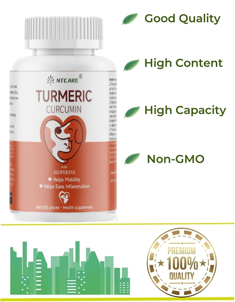 Turmeric for Dogs Anti Inflammatory Pain Relief -Dog Pain Relief-120 Chewable Tablets Hip & Joint Support with Curcumin and BioPerine, Antioxidant, Cardiovascular Health,Mobility Support