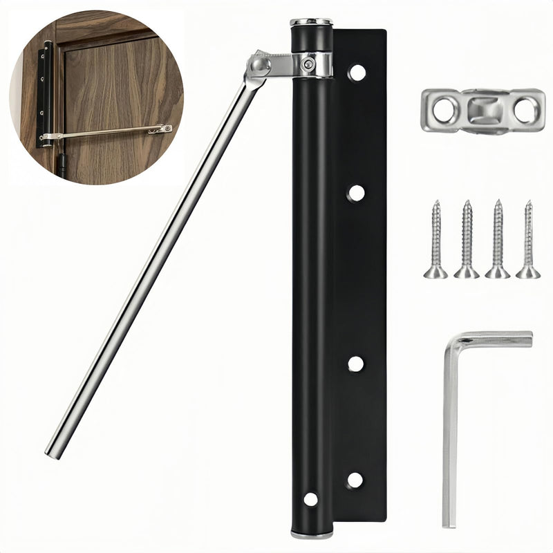 Automatic Door Closer for Home Easy to Install | Safety Spring Door Closers | Auto Soft Close to Convert Hinged Doors to Auto Self Closing | Adjustable Catch Speed | with Arm, Screw, Wrench 1 Pack Black