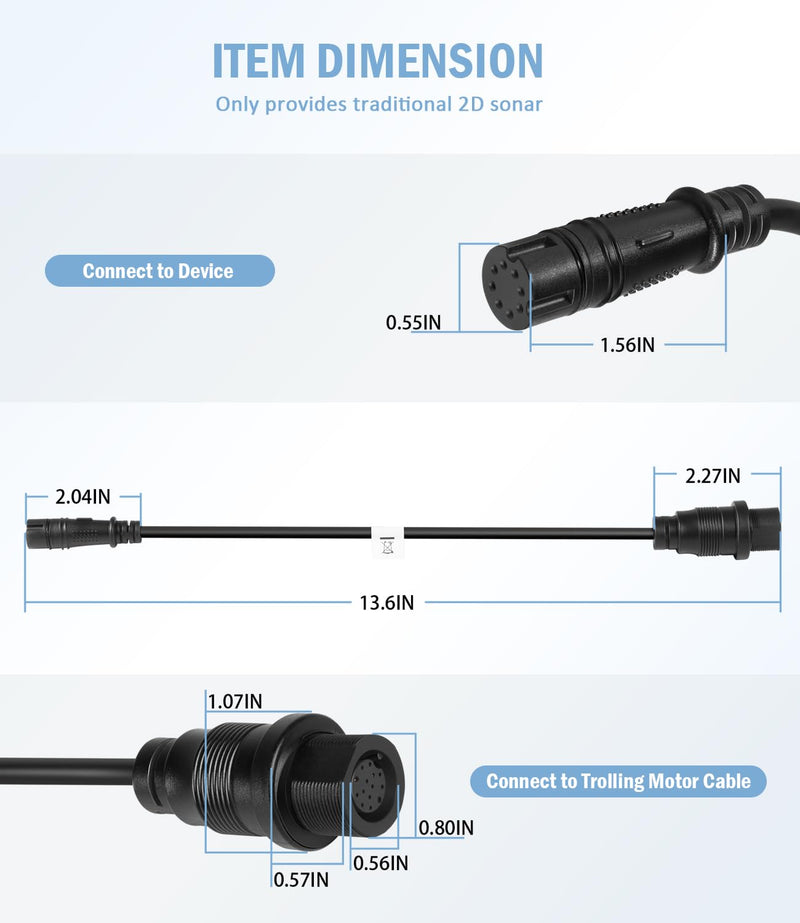1852078 Replace for MKR-DSC-15 DSC Transducer Adapter Cable 8-PIN, for Lowrance Fish Finders, for Minn Kota Motor Built-in Dual Spectrum Chirp transducer, for 2D Sonar only