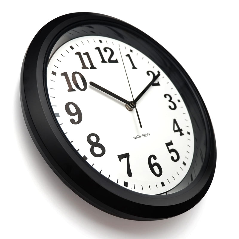 Caysie 12 Inch Sealed Indoor Outdoor Waterproof Wall Clock, Durable Silent Non-Ticking Battery Operated Quality Quartz Round Clock, Wall Decorative for Patio, Pool, Bathroom (Black) 12" Black