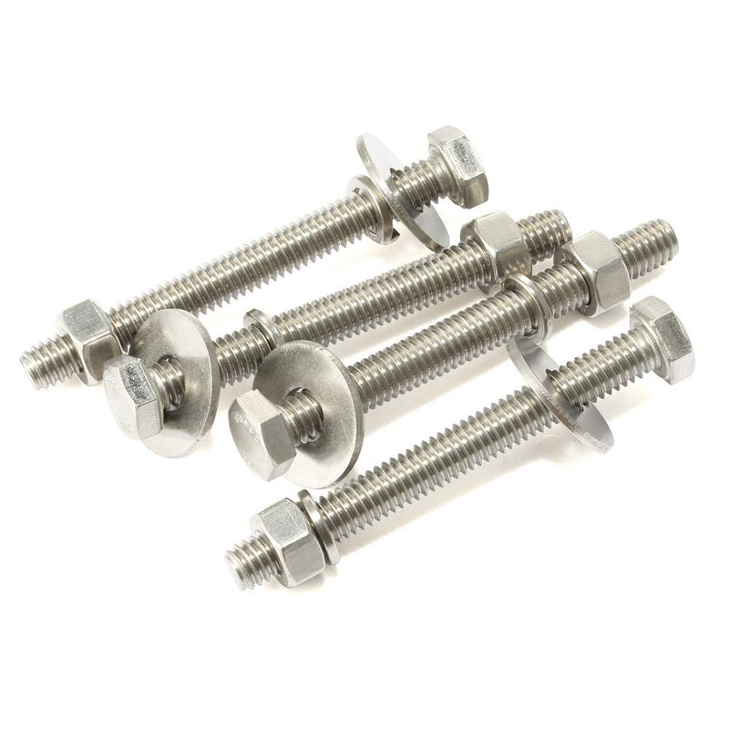 1/4-20 x 3-1/2" Hex Head Bolts with Hex Nuts and Thick Flat & Lock Washers, Fully Threaded, Stainless Steel 18-8, Plain Finish, 8 Sets 1/4-20 x 3-1/2"